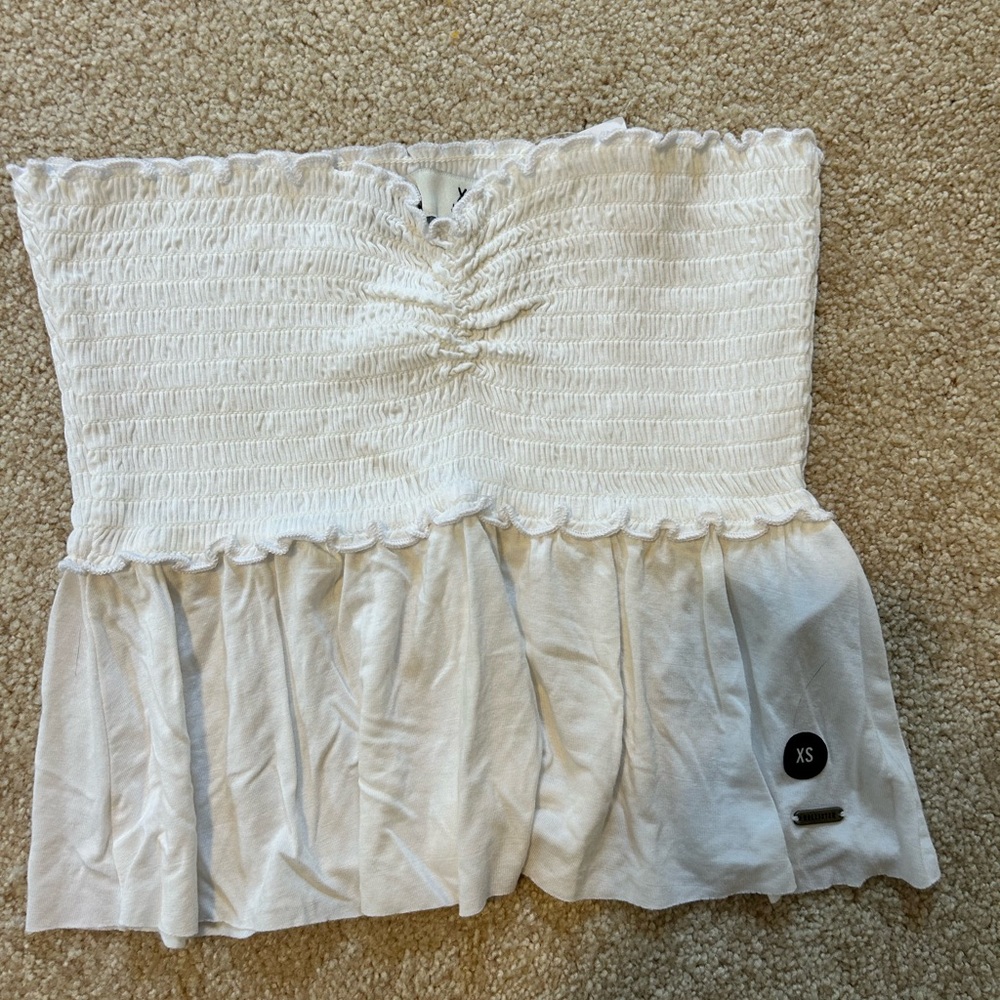 NWT- Hollister White Smocked Strapless Top